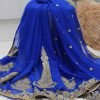 Party Wear Saree - Blue\Gold - Image 3