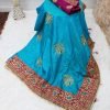 Party Wear Saree - Paste\Blue\Maroon\Green - Image 2