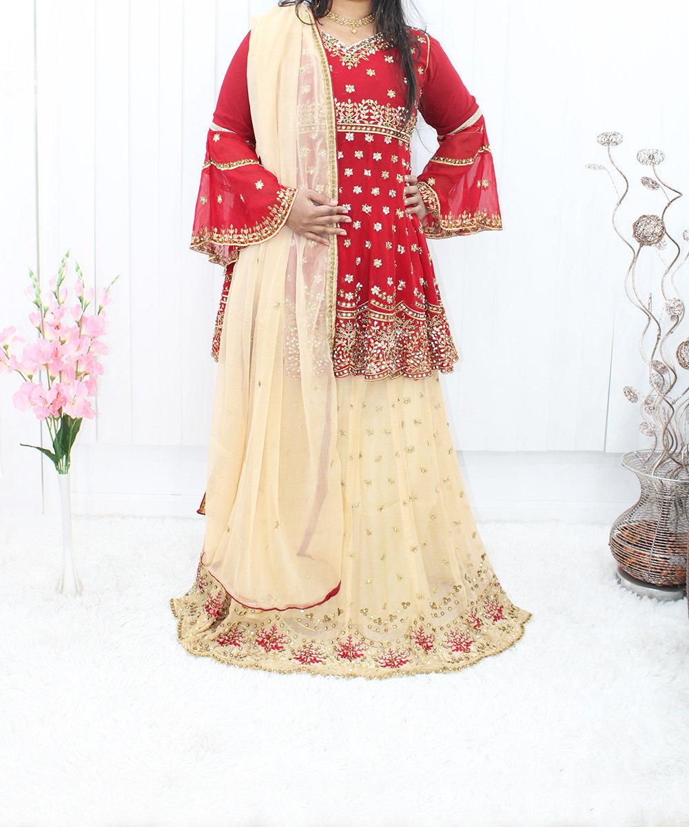 NazonBrand Party Lehenga – Gold and Red – NBPL-5009