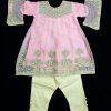 Kids Pakistani Party Dress- Baby Pink and Golden- NBKPD21556-1