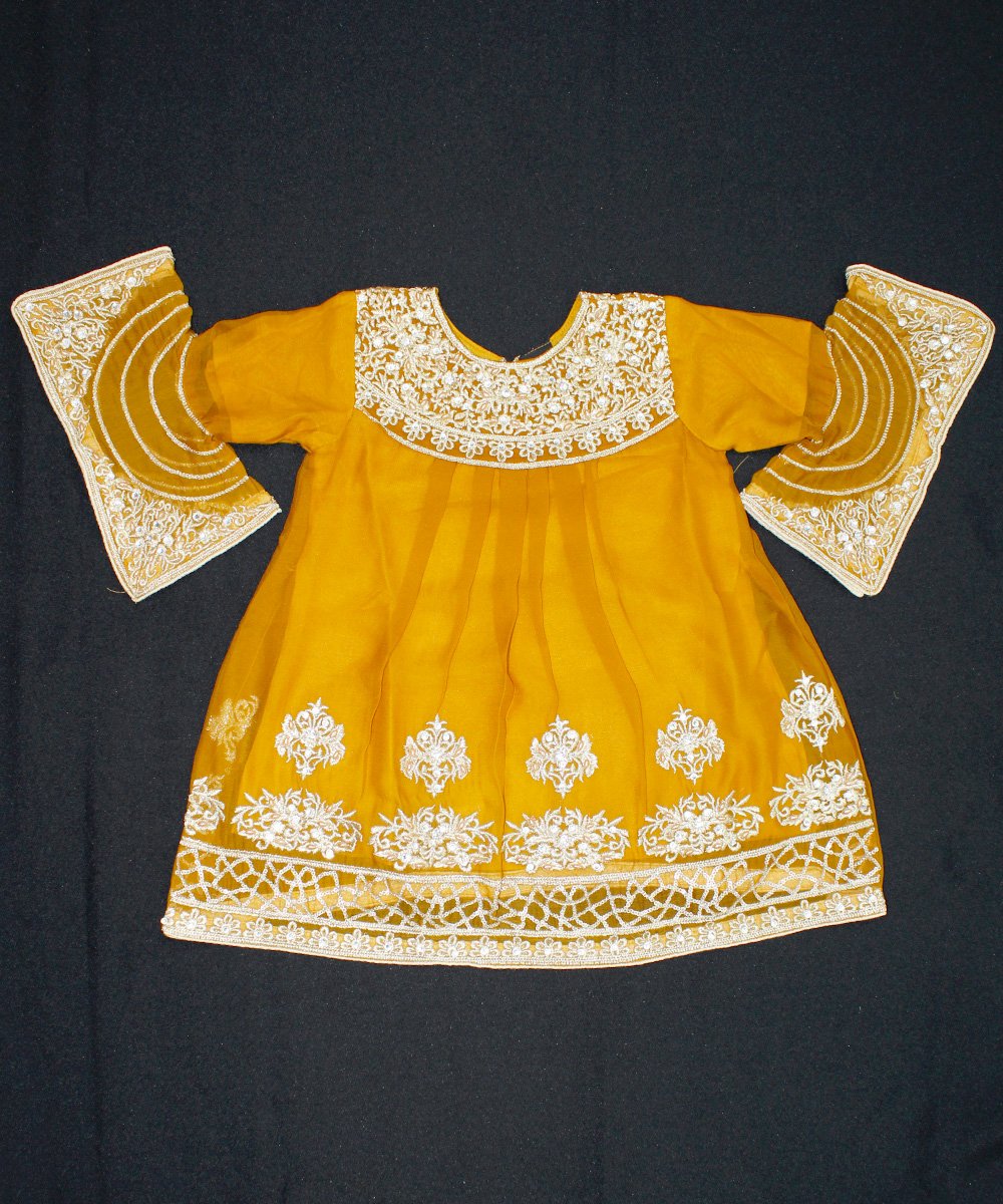 Kids Pakistani Party Dress- Masterd and Golden Color – NBKPD21559-2