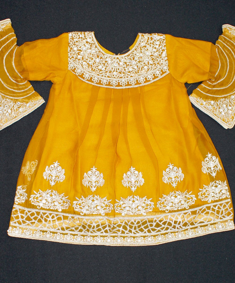 Kids Pakistani Party Dress- Masterd and Golden Color – NBKPD21559-3