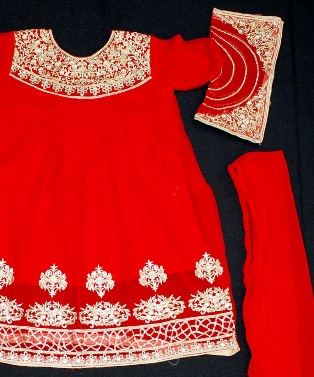 Kids Pakistani Party Dress- Red and Golden Color – NBKPD21558-3