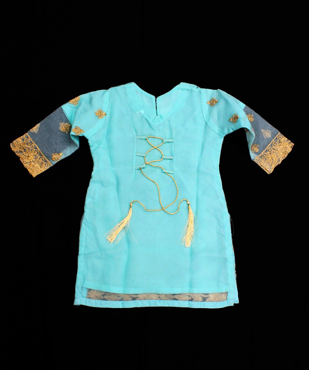 Kids Sharara Dress-Peach and Paste Color-NBKD21553-3