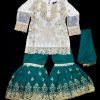 Kids Sharara Dress- White and Dark Green Color- NBKD21554-1
