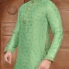 PANJABI SHERWANI STYLE WITH PAJAMA LIGHT GREEN COLOR – NB5019-1